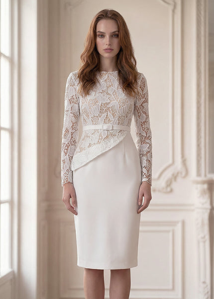 Donatella - Sheer Lace Bodice Midi Dress