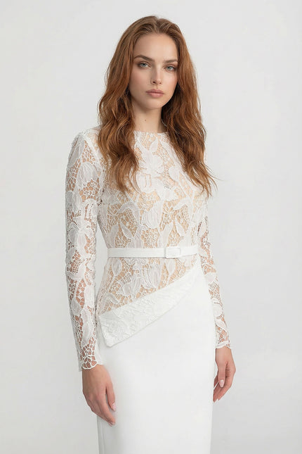 Donatella - Sheer Lace Bodice Midi Dress