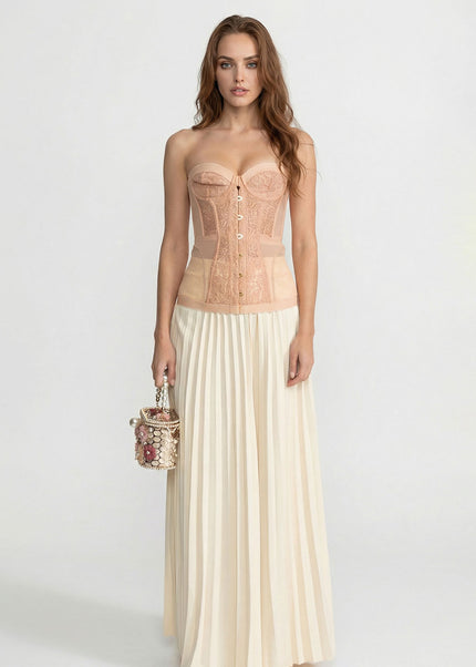 Elena - Strapless Lace Corset Top with Boning and Front Closure