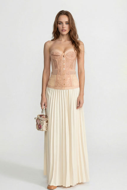 Elena - Strapless Lace Corset Top with Boning and Front Closure