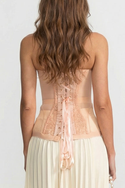 Elena - Strapless Lace Corset Top with Boning and Front Closure
