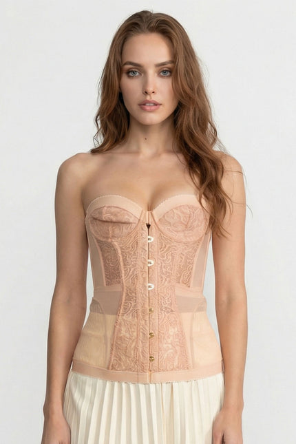 Elena - Strapless Lace Corset Top with Boning and Front Closure