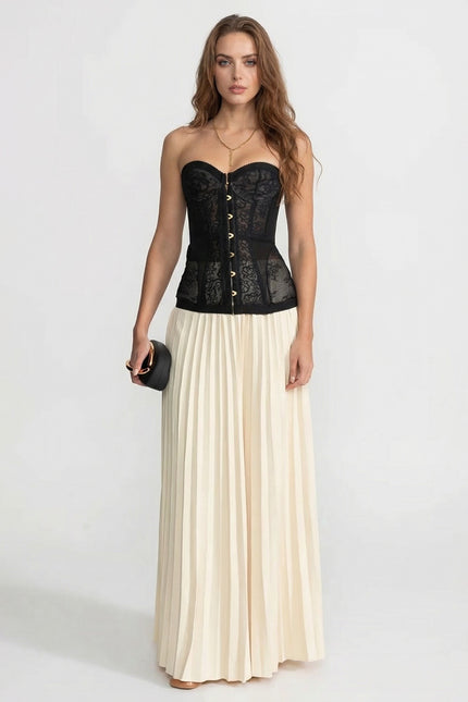 Elena - Strapless Lace Corset Top with Boning and Front Closure