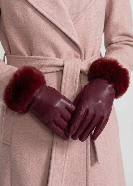 Élise - Vegan Leather Gloves with Fur Cuffs