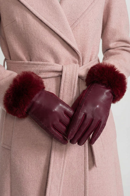 Élise - Vegan Leather Gloves with Fur Cuffs