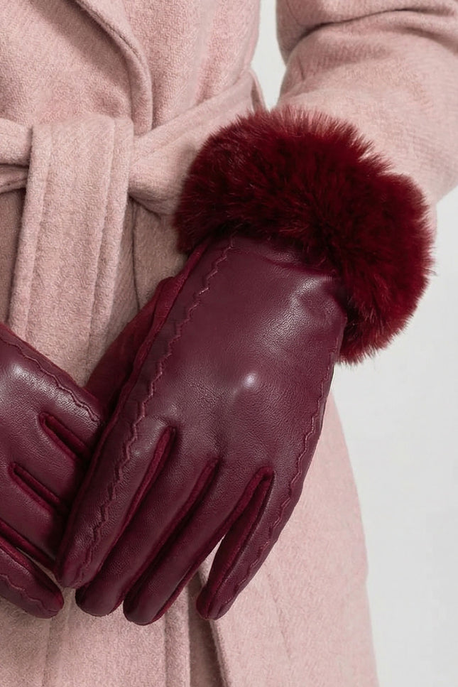 Élise - Vegan Leather Gloves with Fur Cuffs