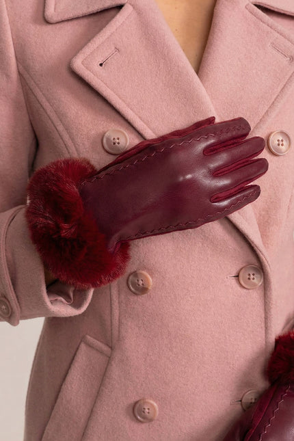 Élise - Vegan Leather Gloves with Fur Cuffs