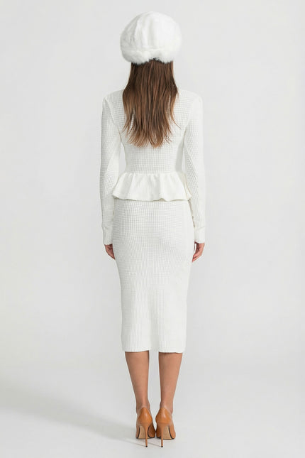 Emilia - Textured Knit Dress with Peplum Waist & Gold Buttons