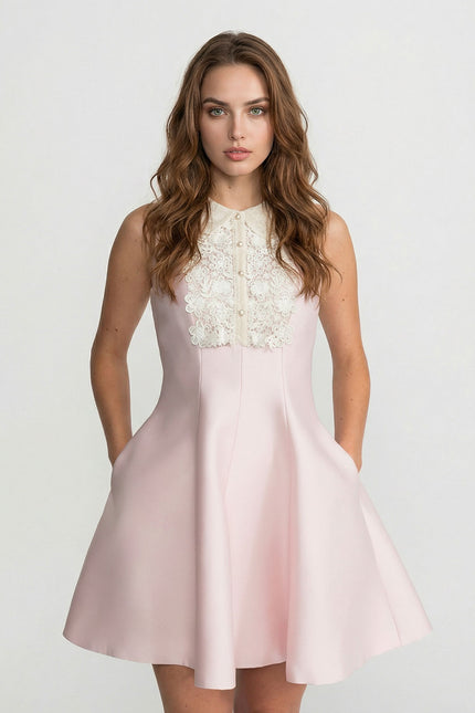 Emma – Mini Dress with Lace Bib Detail