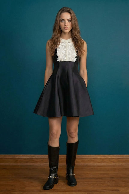 Emma – Mini Dress with Lace Bib Detail