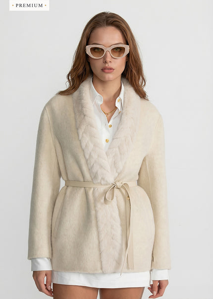 Esmeralda - Luxe Wool Jacket with Belted Waist and Sable Fur