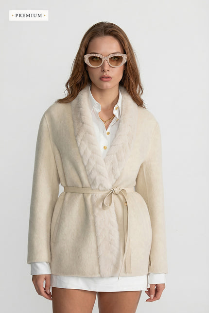 Esmeralda - Luxe Wool Jacket with Belted Waist and Sable Fur