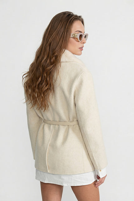 Esmeralda - Luxe Wool Jacket with Belted Waist and Sable Fur