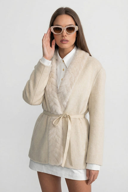 Esmeralda - Luxe Wool Jacket with Belted Waist and Sable Fur