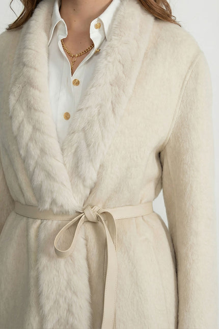 Esmeralda - Luxe Wool Jacket with Belted Waist and Sable Fur