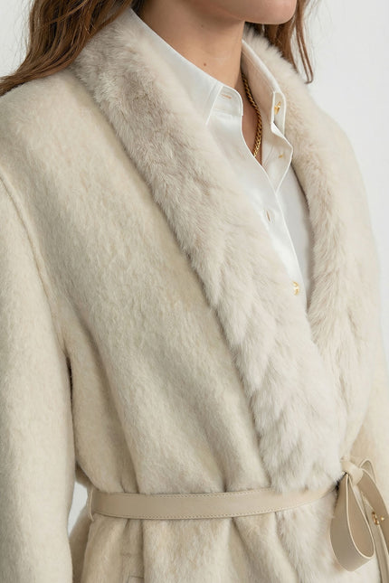 Esmeralda - Luxe Wool Jacket with Belted Waist and Sable Fur