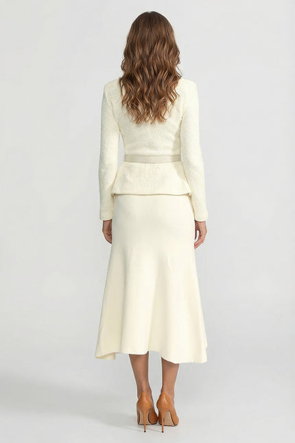 Evette - Tweed Peplum Knit Midi Dress