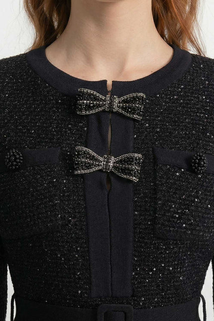 Félicie - Tweed Co-Ord Set with Embellished Bow Closures and Mini Skirt