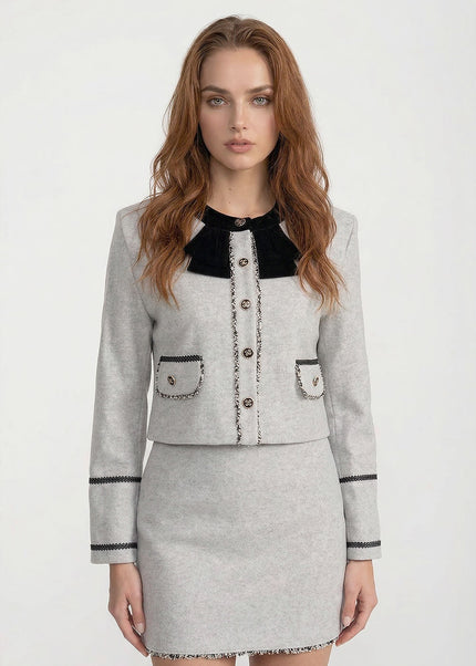 Fernanda - Velvet Bow Collar Detail Co-Ord Set
