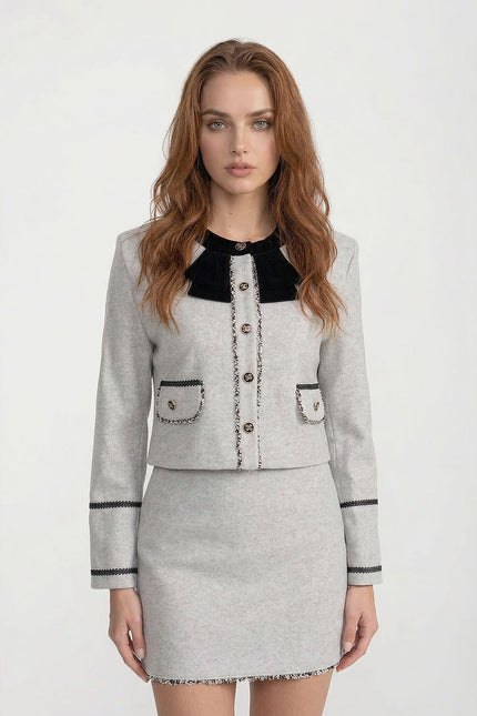 Fernanda - Velvet Bow Collar Detail Co-Ord Set