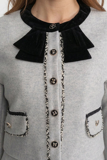 Fernanda - Velvet Bow Collar Detail Co-Ord Set