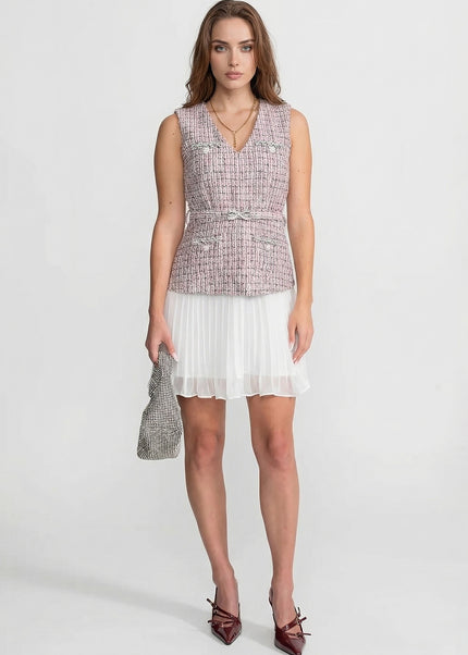 Florence - Tweed Vest Dress with Pleated Skirt Detail