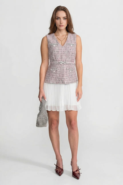 Florence - Tweed Vest Dress with Pleated Skirt Detail