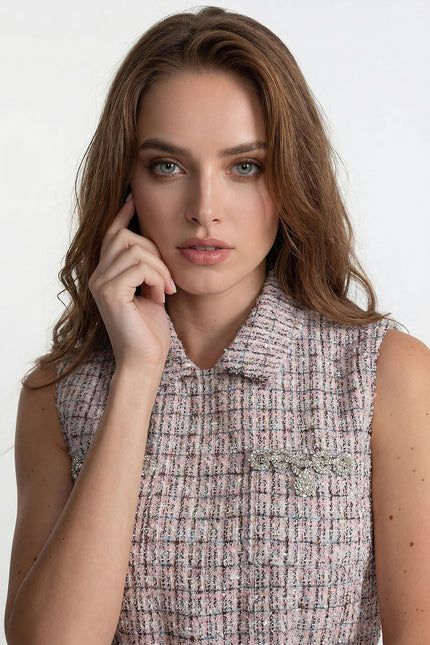Florence - Tweed Vest Dress with Pleated Skirt Detail