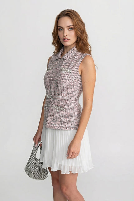 Florence - Tweed Vest Dress with Pleated Skirt Detail