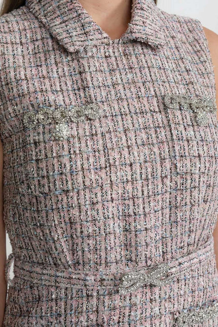 Florence - Tweed Vest Dress with Pleated Skirt Detail