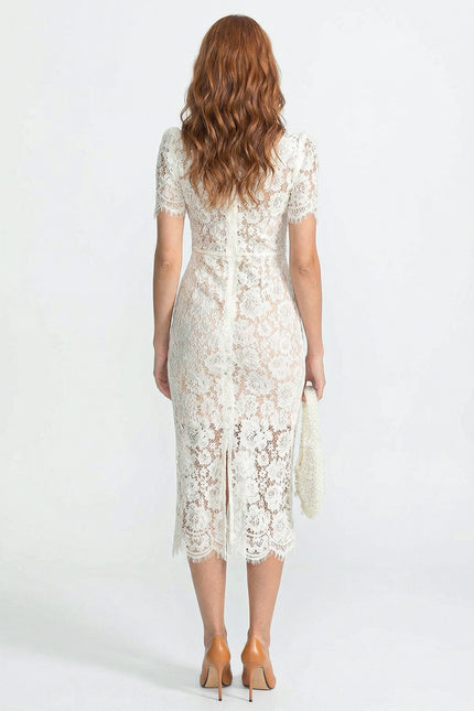 Gaëlle - Embellished Lace Midi Dress with Bow