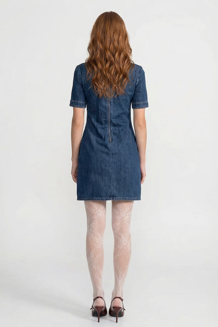 Geneviève - Denim Mini Dress with Embellished Sparkling Bows