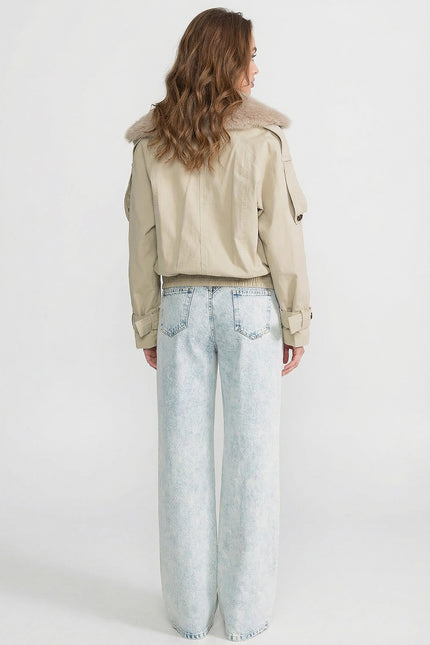 Georgette - Fur Collar Cropped Trench Jacket