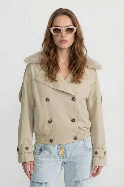 Georgette - Fur Collar Cropped Trench Jacket