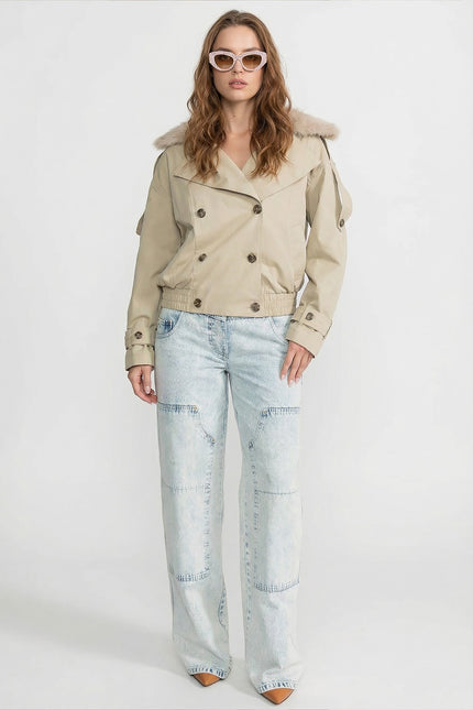 Georgette - Fur Collar Cropped Trench Jacket