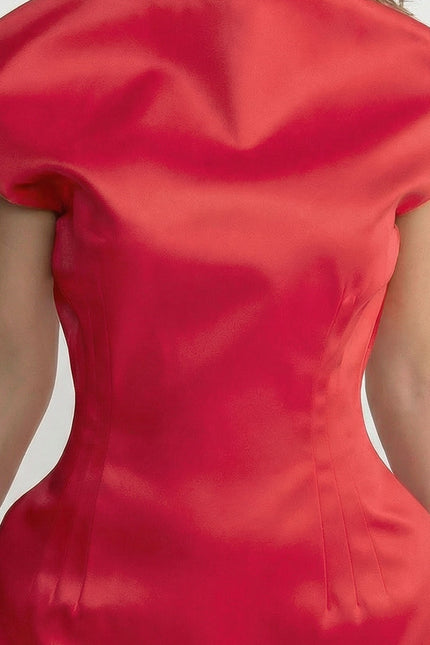 Giselle - Satin Midi Dress with Sculpted Shoulder Accent