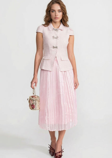 Haylee - Tweed and Organza Co-Ord Set with Crystal Bow Buttons