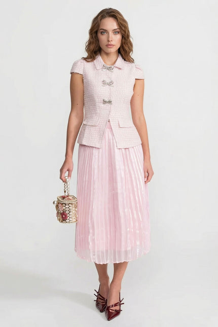 Haylee - Tweed and Organza Co-Ord Set with Crystal Bow Buttons