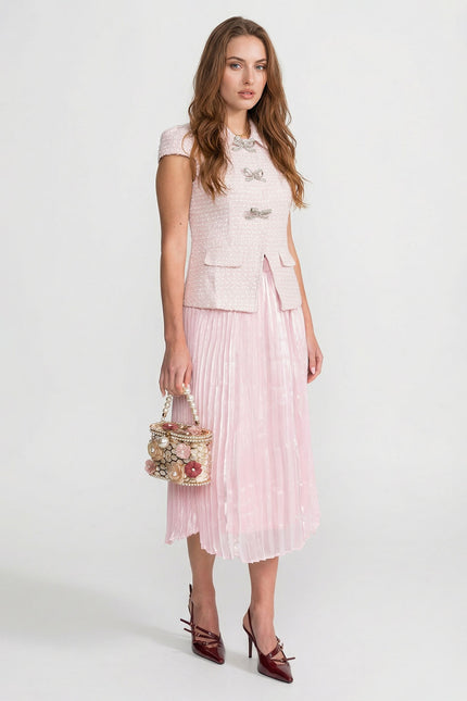 Haylee - Tweed and Organza Co-Ord Set with Crystal Bow Buttons