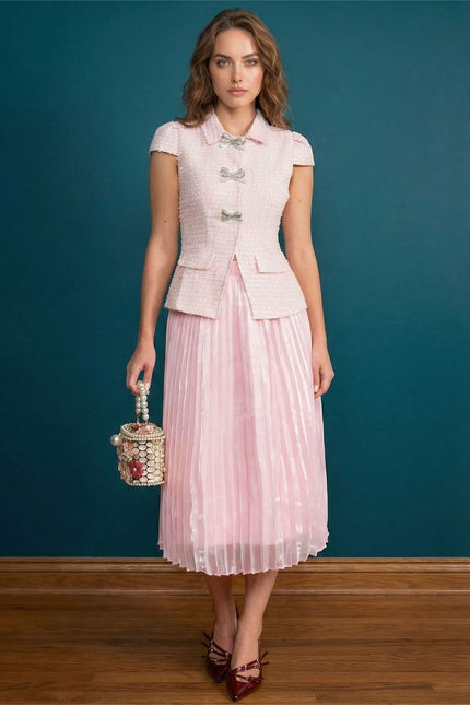 Haylee - Tweed and Organza Co-Ord Set with Crystal Bow Buttons
