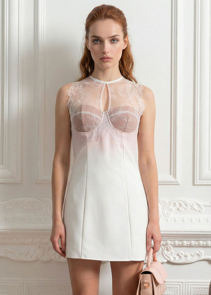 Hortense - Ombré Mini Dress with Ethereal Finish and Lace Detailing