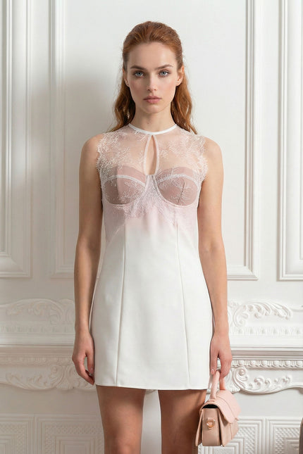 Hortense - Ombré Mini Dress with Ethereal Finish and Lace Detailing