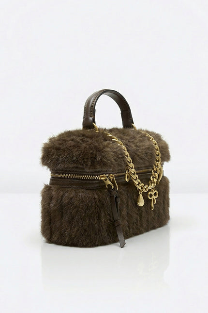 Isabella - Chic Faux Fur Handbag with Chain Accent