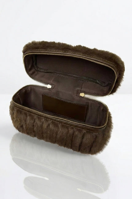 Isabella - Chic Faux Fur Handbag with Chain Accent