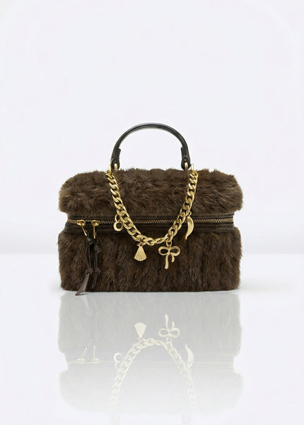 Isabella - Chic Faux Fur Handbag with Chain Accent