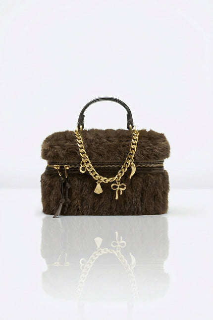 Isabella - Chic Faux Fur Handbag with Chain Accent