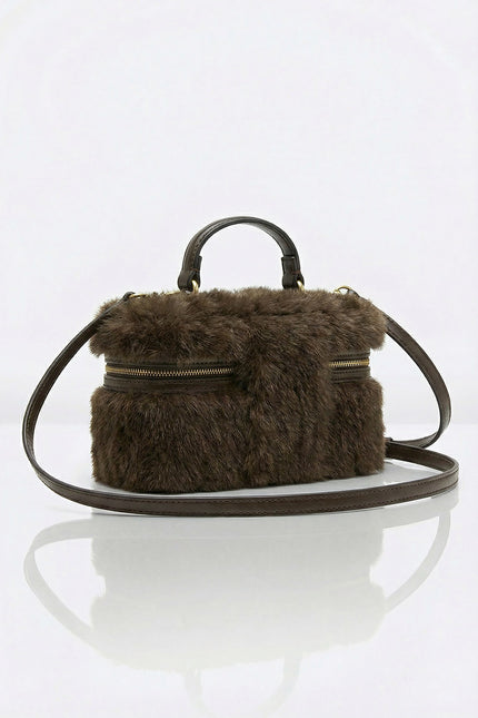 Isabella - Chic Faux Fur Handbag with Chain Accent