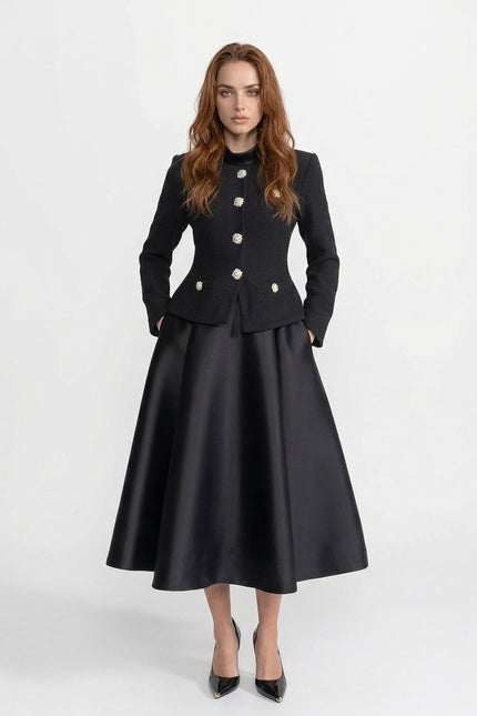 Isaline - Tailored Midi Dress with Ornate Jacket Overlay