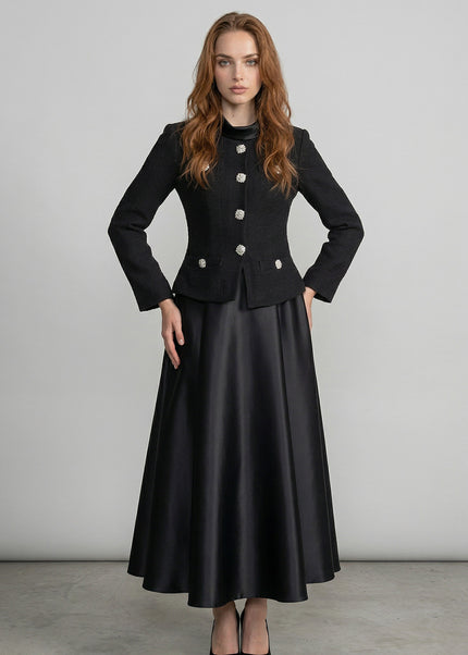 Isaline - Tailored Midi Dress with Ornate Jacket Overlay