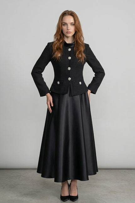Isaline - Tailored Midi Dress with Ornate Jacket Overlay